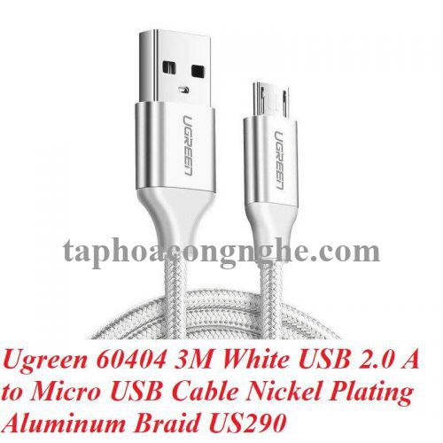 Ugreen 60404 3M QC3.0 màu trắng đầu bọc nhôm chống nhiễu cáp Micro sang USB 2.0 sạc và truyền dữ liệu từ máy tính ra điện thoại US290 30060404